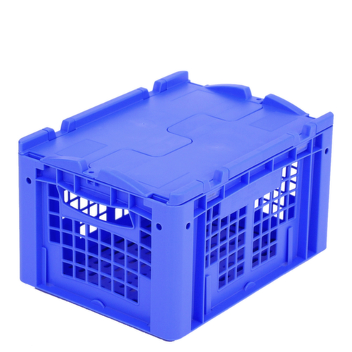 BITO Bac gerbable norme Europe parois + fond ajourés, bleu, capacité 20 l, Couvercle à charnière en 2 parties