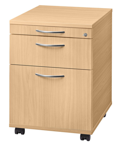 Conteneur à roulettes Solid avec tiroir HR, 2 tiroir(s), hêtre/hêtre