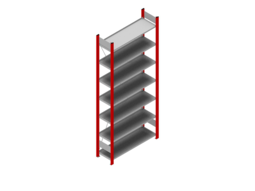 hofe Rayonnage sans boulons pour classeurs, 7 tablettes, RAL3000 rouge feu/RAL9006 aluminium blanc