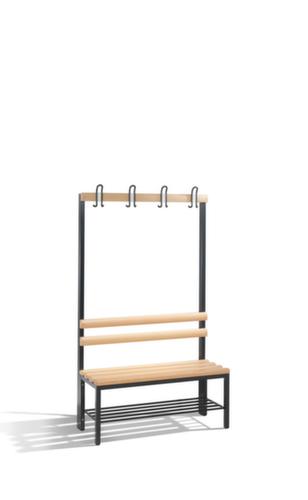 C+P Banc vestiaire gris noir avec crochets et lames en bois