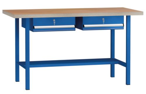 KLW Lutz Établi avec panneau multiplis, 2 tiroirs, 1/2 tablette