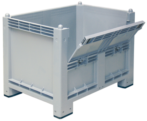 Grand conteneur avec rabat de prélèvement, capacité 550 l, gris, 4 pieds