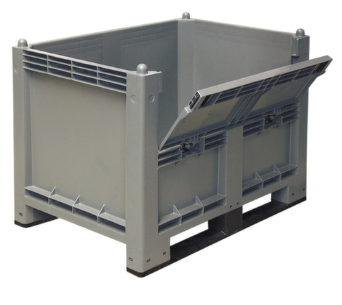 Grand conteneur avec rabat de prélèvement, capacité 550 l, gris, 2 patins