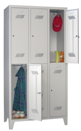 PAVOY Armoire vestiaire à deux niveaux Basis gris clair avec 3x2 compartiments, largeur de compartiment 300 mm