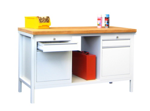 PAVOY Établi avec différents soubassements, 2 blocs tiroirs, 1 tablette