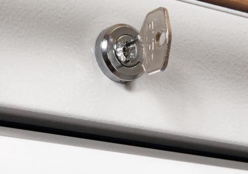 Bedrunka + Hirth Etabli avec plateau en hêtre massif Piétement en plusieurs couleurs, 4 tiroirs, 4 armoires