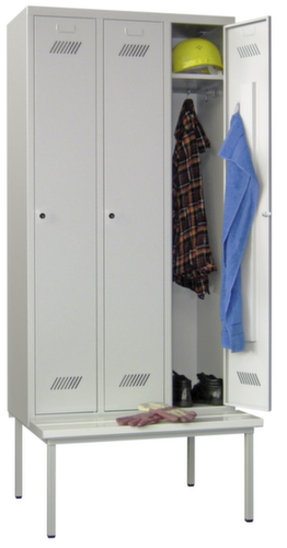 PAVOY Armoire vestiaire Basis gris clair avec banc + 3 compartiments, largeur de compartiment 300 mm