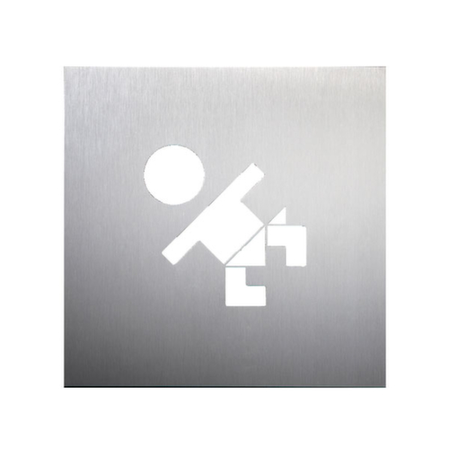 Plaque de porte avec pictogramme en acier inoxydable, « espace avec tables à langer »