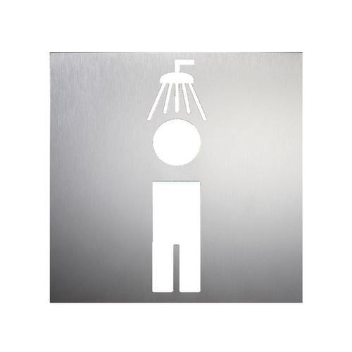 Plaque de porte avec pictogramme en acier inoxydable, « douche hommes »