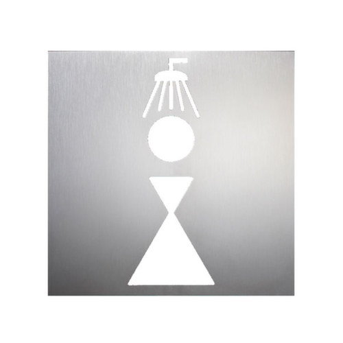 Plaque de porte avec pictogramme en acier inoxydable, « douche femmes »