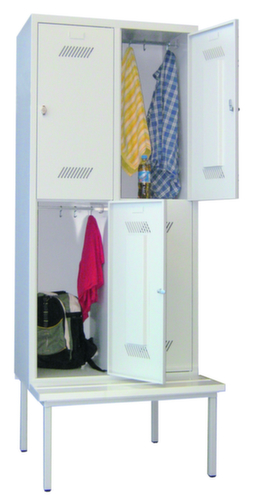 PAVOY Armoire vestiaire Basis gris clair avec banc + 2x2 compartiments, largeur de compartiment 400 mm
