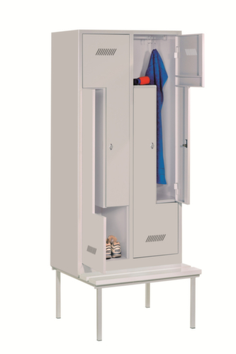 PAVOY Armoire vestiaire Z Basis gris clair avec banc + 4 compartiments, largeur de compartiment 400 mm