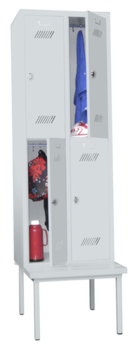 PAVOY Armoire vestiaire Basis gris clair avec banc + 2x2 compartiments, largeur de compartiment 300 mm