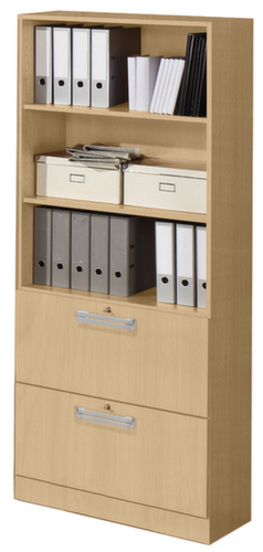 Rayonnages  boulonnés combinés Up and Down avec tiroirs HR, 3 compartiments de rayonnage, largeur 800 mm, érable/érable