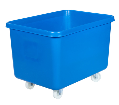 Conteneur rectangulaire mobile de sécurité alimentaire + base renforcée, capacité 340 l, bleu