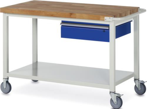 RAU Établi mobile Serie 8000, 1 tiroir, 1 tablette, 1 barre de poussée, RAL7035 gris clair/RAL5010 bleu gentiane