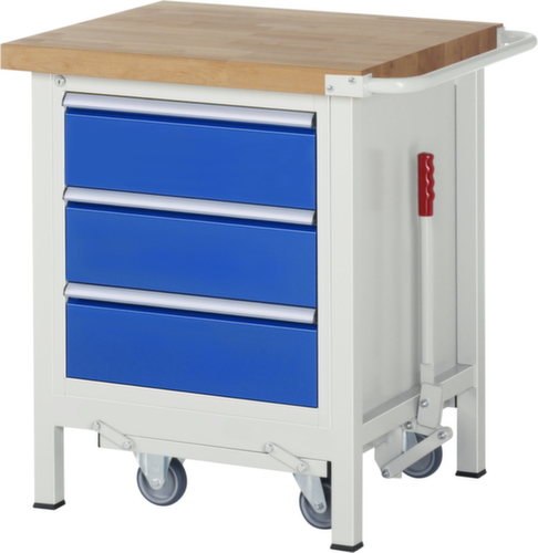 RAU établi Serie 8000 de type rabattable, 3 tiroirs, 1 barre de poussée, RAL7035 gris clair/RAL5010 bleu gentiane