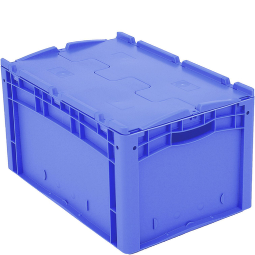 BITO Bac gerbable norme Europe, bleu, capacité 63 l, Couvercle à charnière en 2 parties