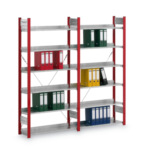 Rayonnage sans boulons pour classeurs, 6 tablettes, montant RAL3000 rouge vif