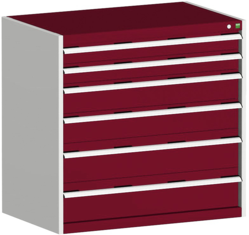 bott Armoire à tiroirs cubio surface de base 1050x750 mm, 6 tiroir(s), RAL7035 gris clair/RAL3004 rouge pourpre