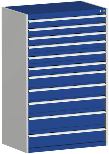 bott Armoire à tiroirs cubio surface de base 1050x650 mm, 11 tiroir(s), RAL7035 gris clair/RAL5010 bleu gentiane