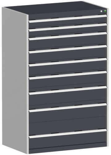 bott Armoire à tiroirs cubio surface de base 1050x650 mm, 9 tiroir(s), RAL7035 gris clair/RAL7016 gris anthracite