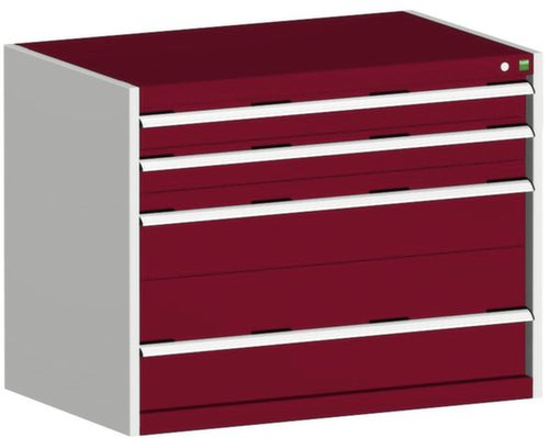 bott Armoire à tiroirs cubio surface de base 1050x750 mm, 4 tiroir(s), RAL7035 gris clair/RAL3004 rouge pourpre