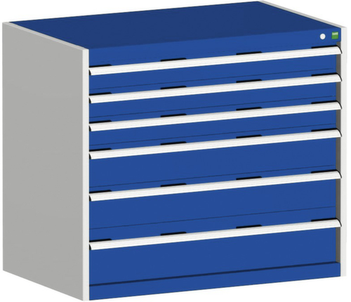 bott Armoire à tiroirs cubio surface de base 1050x650 mm, 6 tiroir(s), RAL7035 gris clair/RAL5010 bleu gentiane