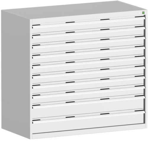 bott Armoire à tiroirs cubio surface de base 1300x750 mm, 10 tiroir(s), RAL7035 gris clair/RAL7035 gris clair