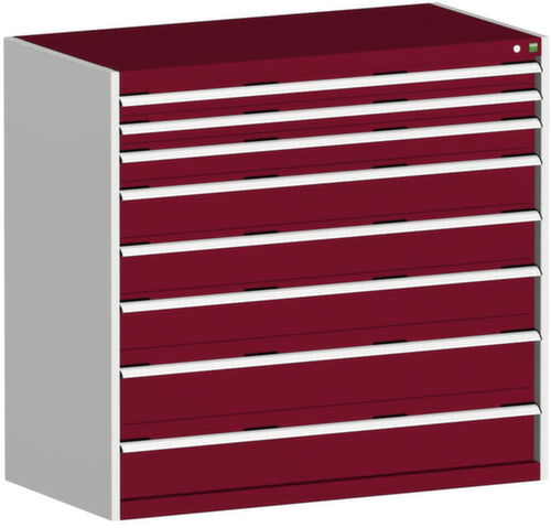 bott Armoire à tiroirs cubio surface de base 1300x650 mm, 8 tiroir(s), RAL7035 gris clair/RAL3004 rouge pourpre