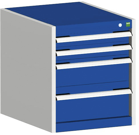bott Armoire à tiroirs cubio surface de base 525x525 mm, 4 tiroir(s), RAL7035 gris clair/RAL5010 bleu gentiane