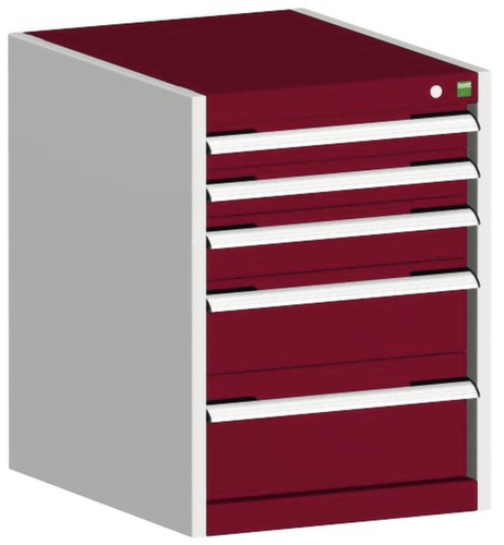bott Armoire à tiroirs cubio surface de base 525x525 mm, 5 tiroir(s), RAL7035 gris clair/RAL3004 rouge pourpre
