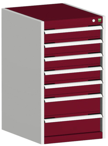bott Armoire à tiroirs cubio surface de base 525x650 mm, 7 tiroir(s), RAL7035 gris clair/RAL3004 rouge pourpre