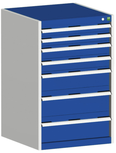 bott Armoire à tiroirs cubio surface de base 650x650 mm, 7 tiroir(s), RAL7035 gris clair/RAL5010 bleu gentiane