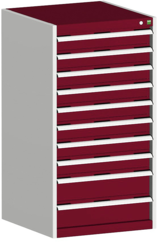 bott Armoire à tiroirs cubio surface de base 650x650 mm, 10 tiroir(s), RAL7035 gris clair/RAL3004 rouge pourpre
