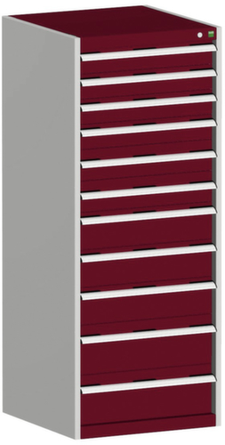 bott Armoire à tiroirs cubio surface de base 650x650 mm, 11 tiroir(s), RAL7035 gris clair/RAL3004 rouge pourpre