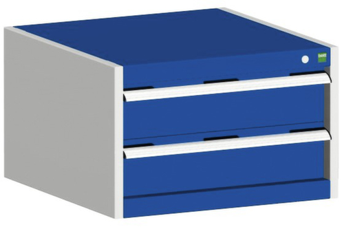 bott Armoire à tiroirs cubio surface de base 650x525 mm, 2 tiroir(s), RAL7035 gris clair/RAL5010 bleu gentiane