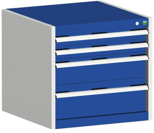 bott Armoire à tiroirs cubio surface de base 650x650 mm, 4 tiroir(s), RAL7035 gris clair/RAL5010 bleu gentiane