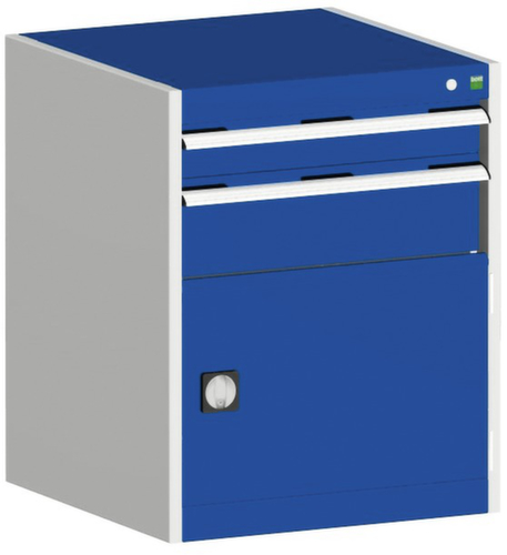 bott Armoire à tiroirs cubio surface de base 650x650 mm, 2 tiroir(s), RAL7035 gris clair/RAL5010 bleu gentiane