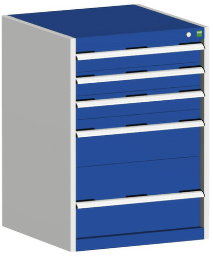 bott Armoire à tiroirs cubio surface de base 650x525 mm, 5 tiroir(s), RAL7035 gris clair/RAL5010 bleu gentiane