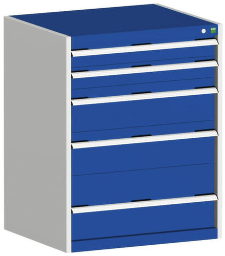 bott Armoire à tiroirs cubio surface de base 800x525 mm, 5 tiroir(s), RAL7035 gris clair/RAL5010 bleu gentiane