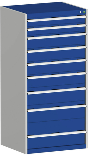 bott Armoire à tiroirs cubio surface de base 800x650 mm, 9 tiroir(s), RAL7035 gris clair/RAL5010 bleu gentiane