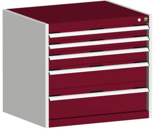 bott Armoire à tiroirs cubio surface de base 800x525 mm, 5 tiroir(s), RAL7035 gris clair/RAL3004 rouge pourpre