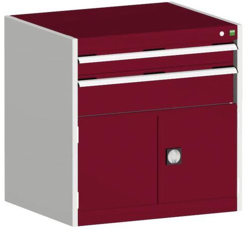 bott Armoire à tiroirs cubio surface de base 800x650 mm, 2 tiroir(s), RAL7035 gris clair/RAL3004 rouge pourpre