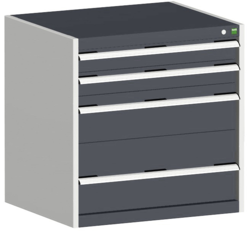 bott Armoire à tiroirs cubio surface de base 800x750 mm, 4 tiroir(s), RAL7035 gris clair/RAL7016 gris anthracite
