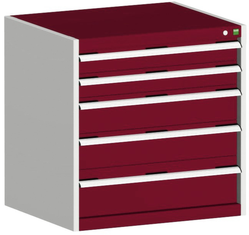 bott Armoire à tiroirs cubio surface de base 800x525 mm, 5 tiroir(s), RAL7035 gris clair/RAL3004 rouge pourpre