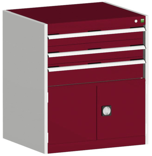 bott Armoire à tiroirs cubio surface de base 800x650 mm, 3 tiroir(s), RAL7035 gris clair/RAL3004 rouge pourpre