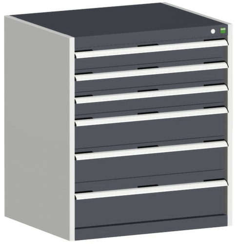 bott Armoire à tiroirs cubio surface de base 800x650 mm, 6 tiroir(s), RAL7035 gris clair/RAL7016 gris anthracite