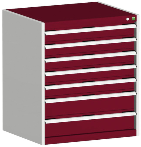 bott Armoire à tiroirs cubio surface de base 800x650 mm, 7 tiroir(s), RAL7035 gris clair/RAL3004 rouge pourpre