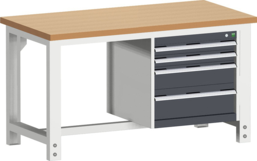 bott Etabli cubio fixe ou réglable en hauteur, 4 tiroirs, RAL7035 gris clair/RAL7016 gris anthracite